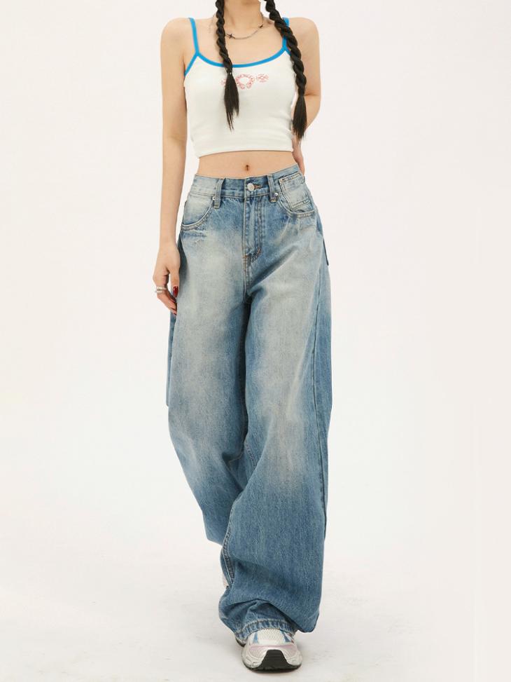 Jeans & Trousers | Womens Straight Jeans With Contrasted Pockets Clothing Blue jeans